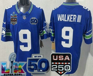 Men's Seattle Seahawks #9 Kenneth Walker III Limited Blue 250th 50th LX FUSE Vapor Jersey