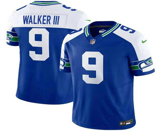 Men's Seattle Seahawks #9 Kenneth Walker III Royal 2023 FUSE Throwback Vapor Limited Stitched Jersey