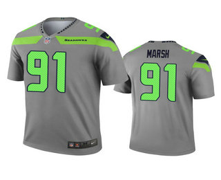 Men's Seattle Seahawks #91 Cassius Marsh Gray Inverted Legend Jersey
