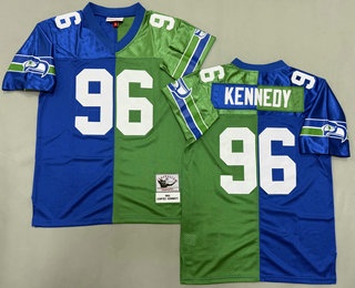 Men's Seattle Seahawks #96 Cortez Kennedy Blue Green Split 1993 Throwback Jersey