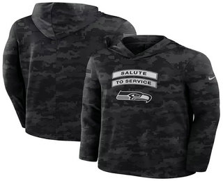 Men's Seattle Seahawks Black 2026 Salute to Service Sideline Lightweight Hoodie Long Sleeve Top