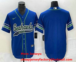 Men's Seattle Seahawks Blank Blue With Patch Cool Base Stitched Baseball Jersey