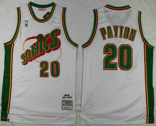 Men's Seattle Supersonics #20 Gary Payton White Hardwood Classics Soul Swingman Throwback Jersey