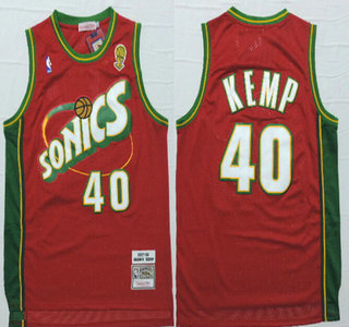 Men's Seattle Supersonics #40 Shawn Kemp 1997-98 Red Hardwood Classics Soul Swingman Throwback Jersey