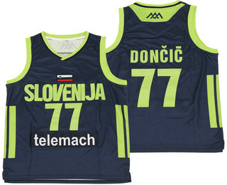 Men's Slovenija Telemach #77 Doncic Luka Navy Blue High School Swingman Jersey