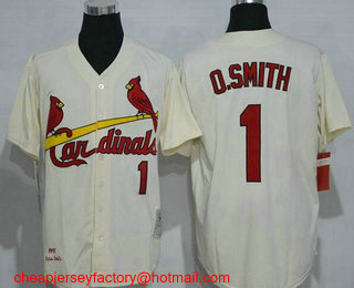 Men's St. Louis Cardinals #1 Ozzie Smith Cream Stitched 1992 MLB Cooperstown Collection Jersey by Mitchell & Ness