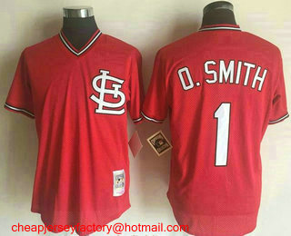 Men's St. Louis Cardinals #1 Ozzie Smith Red Stitched MLB Cooperstown Mesh Batting Practice Jersey By Mitchell & Ness
