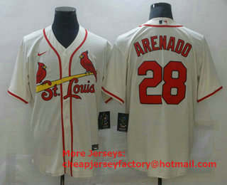 Men's St. Louis Cardinals #28 Nolan Arenado Cream Stitched MLB Cool Base Nike Jersey
