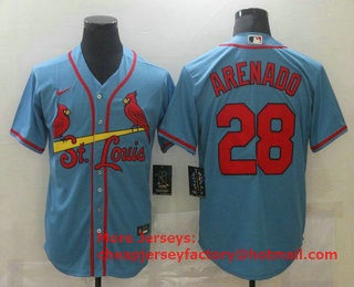 Men's St. Louis Cardinals #28 Nolan Arenado Light Blue Stitched MLB Cool Base Nike Jersey