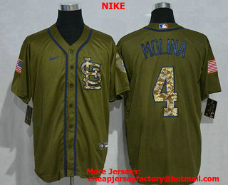 Men's St. Louis Cardinals #4 Yadier Molina Green Salute To Service Stitched MLB Cool Base Nike Jersey