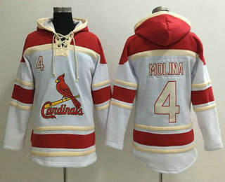 Men's St. Louis Cardinals #4 Yadier Molina White Sawyer Hooded Sweatshirt MLB Hoodie
