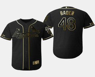 Men's St. Louis Cardinals #48 Harrison Bader Black Gold Stitched MLB Flex Base Jersey