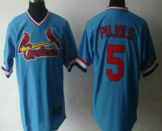 Men's St. Louis Cardinals #5 Albert Pujols Light Blue Pullover Stitched MLB Cooperstown Collection Jersey