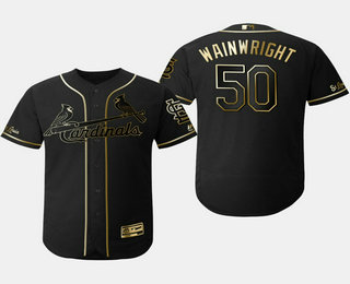 Men's St. Louis Cardinals #50 Adam Wainwright Black Gold Stitched MLB Flex Base Jersey
