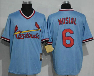 Men's St. Louis Cardinals #6 Stan Musial Light Blue Cool Base Cooperstown Collection Player Jersey