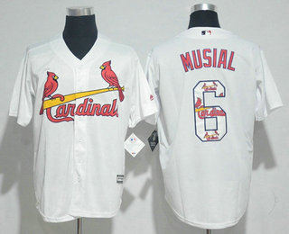 Men's St. Louis Cardinals #6 Stan Musial Retired White Team Logo Ornamented Stitched MLB Cool Base Jersey