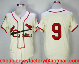 Men's St. Louis Cardinals #9 Enos Slaughter Cream Zipper 1946 Throwback Cooperstown Collection Stitched MLB Mitchell & Ness Jersey