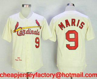 Men's St. Louis Cardinals #9 Roger Maris Cream Throwback 1967 Cooperstown Collection Stitched MLB Mitchell & Ness Jersey