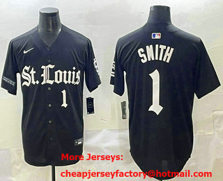 Men's St Louis Cardinals #1 Ozzie Smith Number Black Cool Base Stitched Jersey
