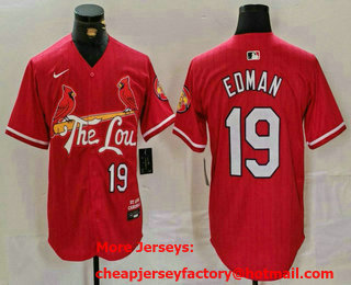 Men's St Louis Cardinals #19 Tommy Edman Red 2024 City Connect Stitched Baseball Jersey