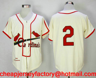 Men's St. Louis Cardinals #2 Red Schoendienst Cream Zipper 1946 Throwback Cooperstown Collection Stitched MLB Mitchell & Ness Jersey
