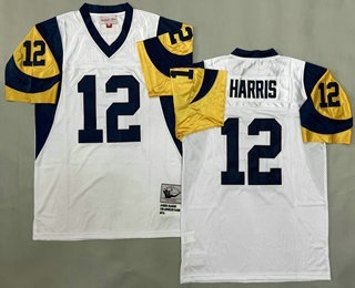 Men's St Louis Rams #12 James Harris White Throwback Jersey