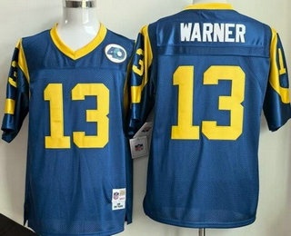 Men's St Louis Rams #13 Kurt Warner Blue Throwback Jersey