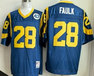 Men's St Louis Rams #28 Marshall Faulk Blue Throwback Jersey