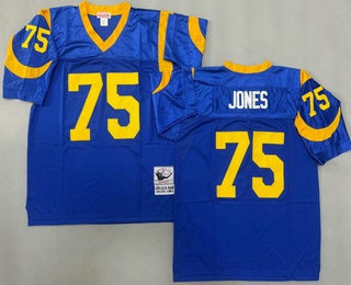 Men's St Louis Rams #75 Deacon Jones Blue Throwback Jersey