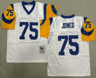 Men's St Louis Rams #75 Deacon Jones White Throwback Jersey