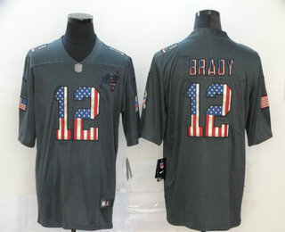 Men's Tampa Bay Buccaneers #12 Tom Brady 2019 Black Salute To Service USA Flag Fashion Limited Jersey