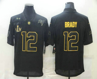 Men's Tampa Bay Buccaneers #12 Tom Brady 2020 Black Gold Salute To Service With Super Bowl Patch Limited Stitched NFL Jersey