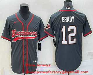 Men's Tampa Bay Buccaneers #12 Tom Brady Grey Stitched Cool Base Nike Baseball Jersey