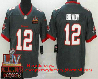 Men's Tampa Bay Buccaneers #12 Tom Brady Limited Pewter 2021 Super Bowl LV Champions Vapor Untouchable Jersey