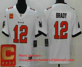 Men's Tampa Bay Buccaneers #12 Tom Brady Limited White Captain Patch Vapor Untouchable Jersey