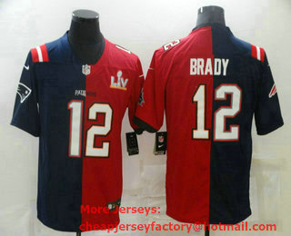 Men's Tampa Bay Buccaneers #12 Tom Brady Red Navy Super Bowl Split Stitched Jersey