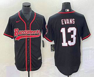 Men's Tampa Bay Buccaneers #13 Mike Evans Black With Patch Cool Base Stitched Baseball Jersey