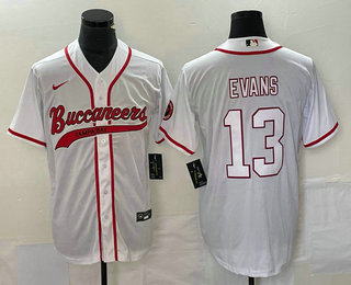 Men's Tampa Bay Buccaneers #13 Mike Evans White With Patch Cool Base Stitched Baseball Jersey
