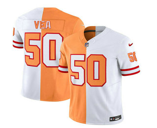 Men's Tampa Bay Buccaneers #50 Vita Vea 2023 FUSE White Gold Split Throwback Limited Stitched Jersey