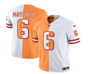 Men's Tampa Bay Buccaneers #6 Baker Mayfield 2023 FUSE White Gold Split Throwback Limited Stitched Jersey