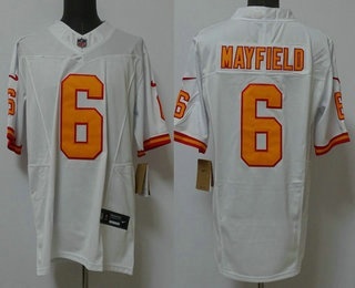 Men's Tampa Bay Buccaneers #6 Baker Mayfield White Vapor FUSE Limited Yellow Throwback Jersey