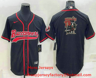 Men's Tampa Bay Buccaneers Black Team Big Logo With Patch Cool Base Stitched Baseball Jersey