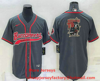 Men's Tampa Bay Buccaneers Grey Team Big Logo With Patch Cool Base Stitched Baseball Jersey