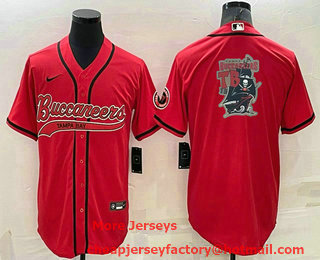 Men's Tampa Bay Buccaneers Red Team Big Logo With Patch Cool Base Stitched Baseball Jersey