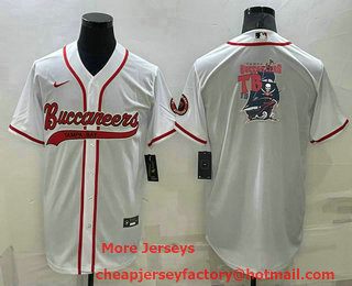 Men's Tampa Bay Buccaneers White Team Big Logo With Patch Cool Base Stitched Baseball Jersey