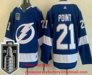 Men's Tampa Bay Lightning #21 Brayden Point Blue 2022 Stanley Cup Stitched Jersey