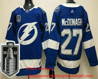 Men's Tampa Bay Lightning #27 Ryan McDonagh Blue 2022 Stanley Cup Stitched Jersey