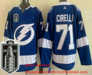 Men's Tampa Bay Lightning #71 Anthony Cirelli Blue 2022 Stanley Cup Stitched Jersey