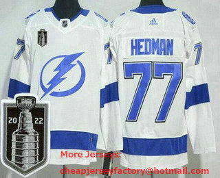 Men's Tampa Bay Lightning #77 Victor Hedman White 2022 Stanley Cup Stitched Jersey