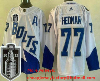 Men's Tampa Bay Lightning #77 Victor Hedman White Stadium Series 2022 Stanley Cup Stitched Jersey